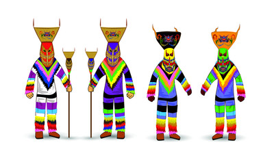 Ghost mask vector Masks, carrying sticks, two, on a white background at the Ghosh Mash Festival, Khon Kaen Eye Festival, Loei Province, Thailand