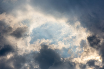 Naklejka na ściany i meble bright sky with clouds and glare from the sun's rays
