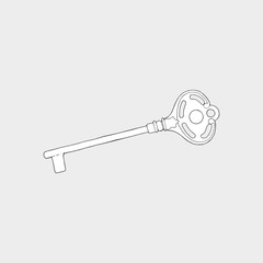Old door key vector icon. Key illustration isolated on grey  background.