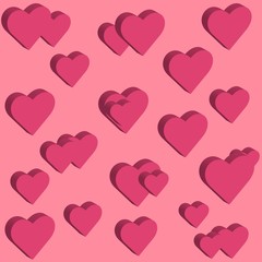 Pink 3d heart shapes on rosy background