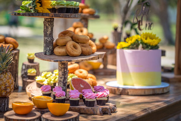 Sunflower decorations and cupcakes 