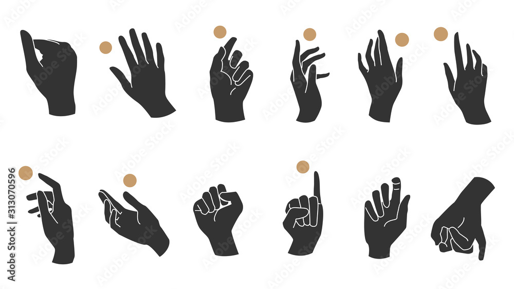 Wall mural hand linear style icon, hands and fingers vector design in various poses for create logo and line ar