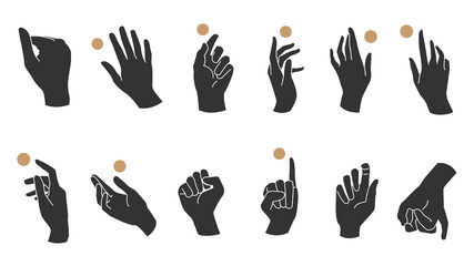 Hand linear style icon, Hands and fingers vector design in various poses for create logo and line arts design Template.