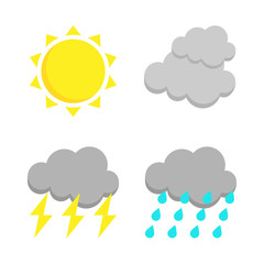 Weather forecast colorful icon set. 4 flat symbols isolated on white background. Vector illustration