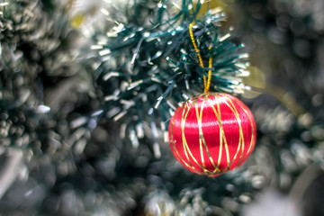 Christmas composition. Gifts, fir tree branches,  top view, copy space