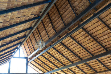 Structure of bamboo huts. Bamboo hut. Bamboo huts for living. The part of the roof is made of bamboo.