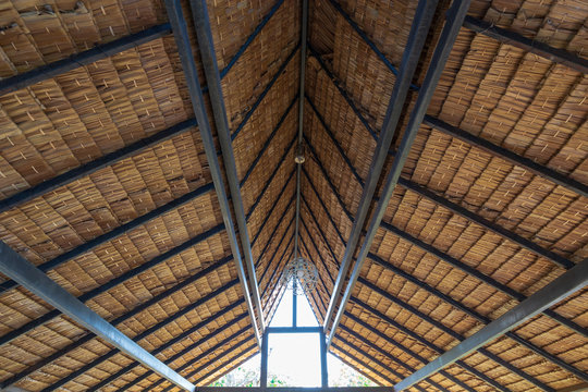 Structure of bamboo huts. Bamboo hut. Bamboo huts for living. The part of the roof is made of bamboo.