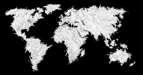 World map from the white grass. Isolated on black background.
