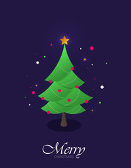 Decorated christmas tree. Flat style vector illustration.