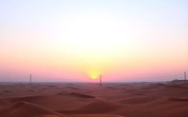 Fototapeta na wymiar Pastel sky at sunrise in the Arabian Desert in Riyadh, Saudi Arabia