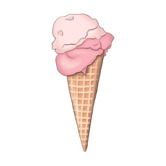 Ice Cream Isolated On A White Background Hand Drawn Illustration	