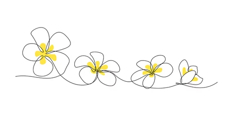 Plumeria-Blumen im Zeichenstil der kontinuierlichen Linienkunst. Minimalistische schwarze Linienskizze auf weißem Hintergrund. Vektor-Illustration © GarkushaArt