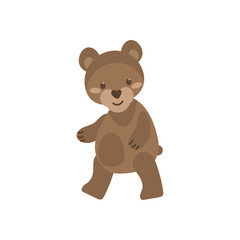Small Teddy bear isolated on white background. Cartoon animal in flat style. Brown bear for children's design