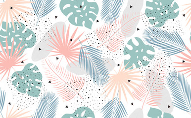 Vector Seamless Pattern with Tropical Leaves.