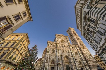 Florence - facade of Duomo cathedral during Christmas