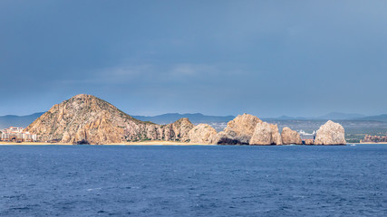 Aerial view of El Arco, at Cabo San Lucas. Rocky outcrops featuring a natural arch, are one of the most famous natural attractions of Mexico