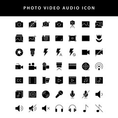 photo video glyph style  icon set vol1