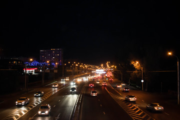 Night road of Sainа and Abay streets, Almaty city, Kazakhstan, 08/25/2018
