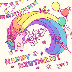 vector Happy Birthday Unicorn card template