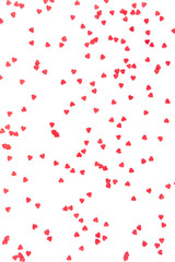 Fototapeta na wymiar White background with red hearts. Valentine's day concept. Top view.