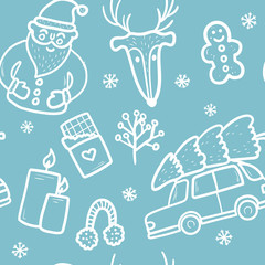 Set of winter design element in doodle style