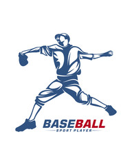Fototapeta na wymiar Baseball player vector silhouette. Baseball player logo design. Sport club logo design.
