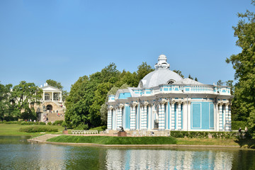 Obraz premium background for Russian old elegant heritage Church White and Blue in st petersburg pushkin park 