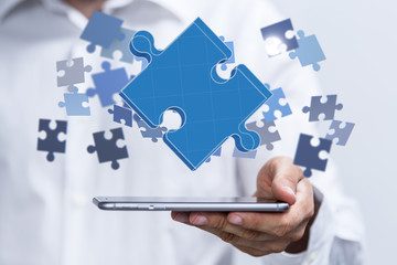 puzzle hand solution concept business.