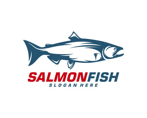 Salmon Fish logo design vector. Fishing logo design template illustration . Sport fishing Logo