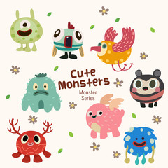 cute monster characters collection with funny expression for kids