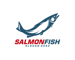 Salmon Fish logo design vector. Fishing logo design template illustration . Sport fishing Logo