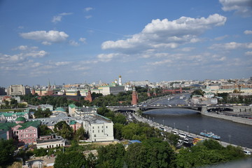 Fototapeta na wymiar Landscape for Moscow City in Russia from above in cloudy Summer day 