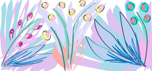 Modern abstract bright floral background with hand drawn texture.
