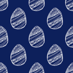 Seamless pattern with easter eggs doodle outline.