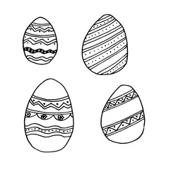 Set of easter eggs doodle outline illustration.