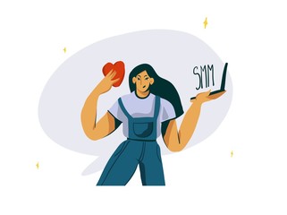 Hand drawn vector abstract cartoon modern graphic influencer girl character illustration art isolated on white background