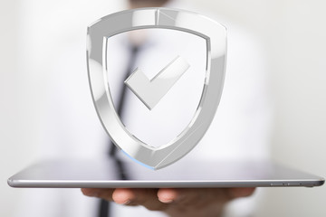 shield protection concept holding in hand 3d
