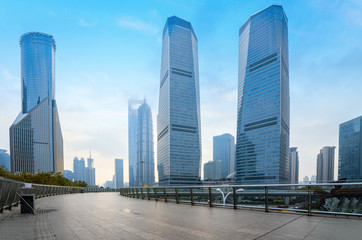 Empty square and skyscraper in Shanghai financial center, China