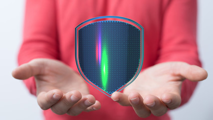 shield protection concept holding in hand 3d