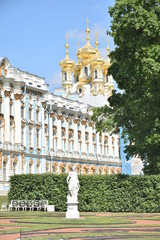 view for the russian landmark Catherine royal gold Palace and outdoor park and garden , Rococo...