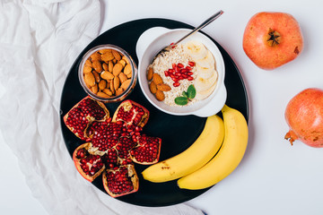 Healthy oatmeal breakfast with nuts