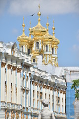 Obraz premium view for the russian landmark Catherine royal gold Palace and outdoor park and garden , Rococo palace located in the town of Tsarskoye in St petersburg ,Pushkin Russia