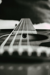close-up of guitar and strings
