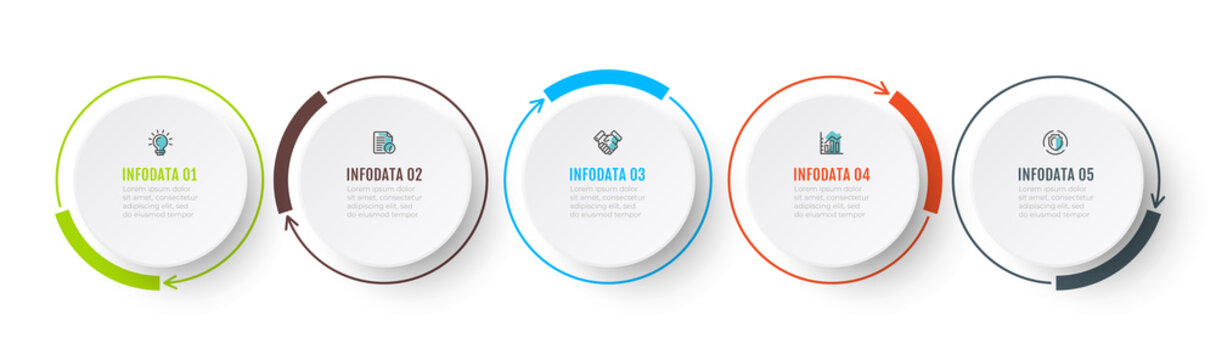 Business Infographic template. Timeline with 5 options, steps or processes. Creative design with marketing icons. Vector illustration.