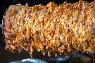 chicken meat for cooking shawarma. fast food. street food. protein food
