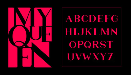 Classic pink alphabet. Hand crafted serif font. Romanic bold typeface. Business presentable look. Business card alphabet. Poster type.	