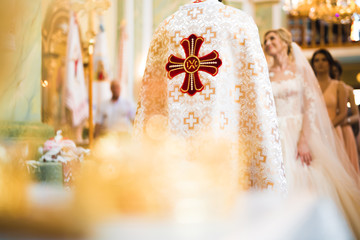 Wedding couple bide and groom get married in a church