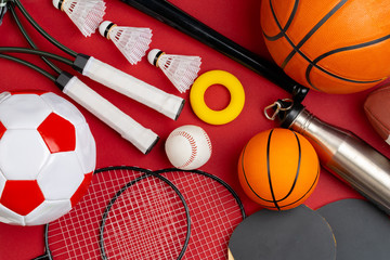 Composition of various sport equipment for fitness and games