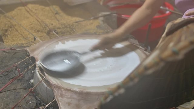 Traditional way of making rice paper, VIetnam.