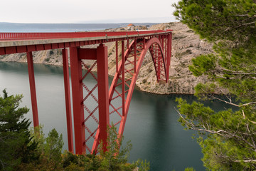 red metal bridge maslenica in Croatia